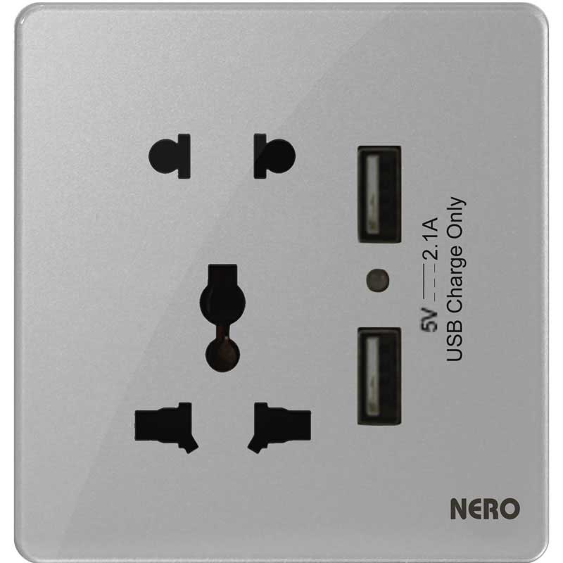 PRECIOSA I991-Grey Stop Kontak Universal + Double port USB NERO