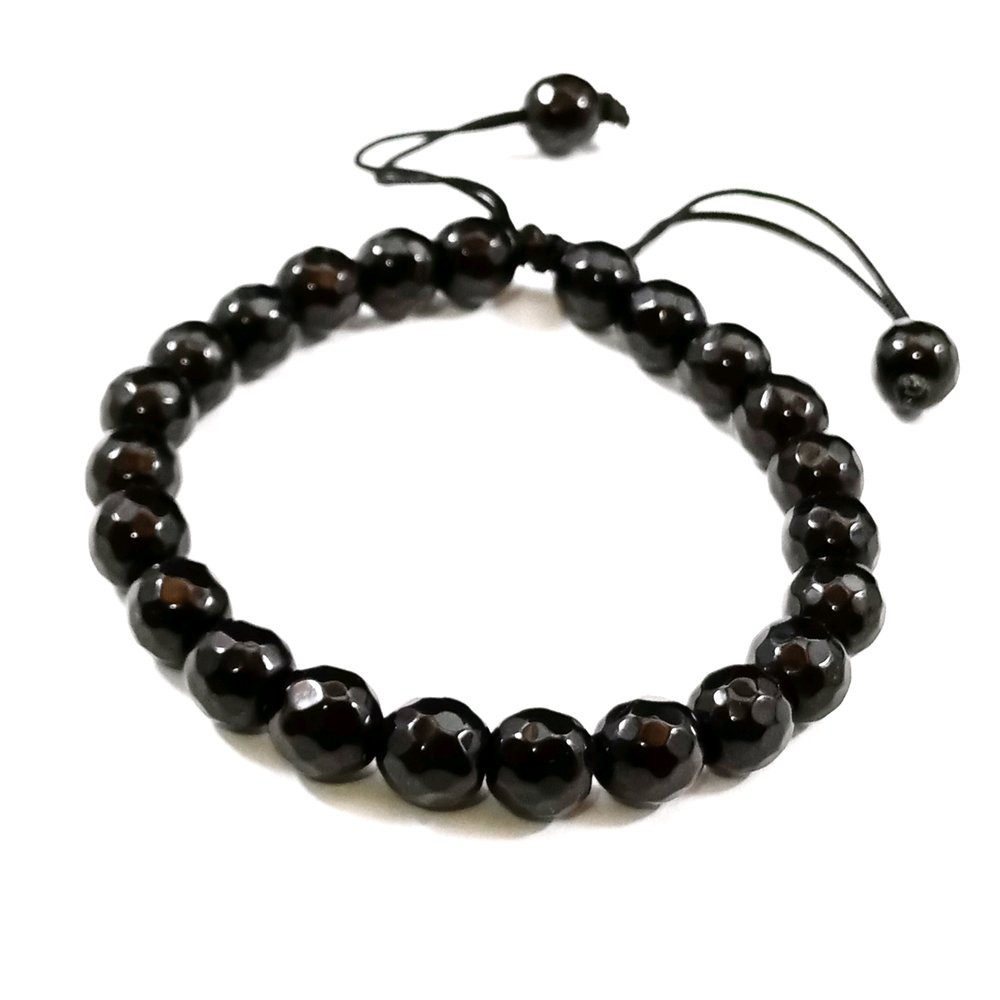 Gelang Tangan Batu Black Onix Cutting Diameter 8mm Model Tali Serut Shambala Beda Dari Yang Lain