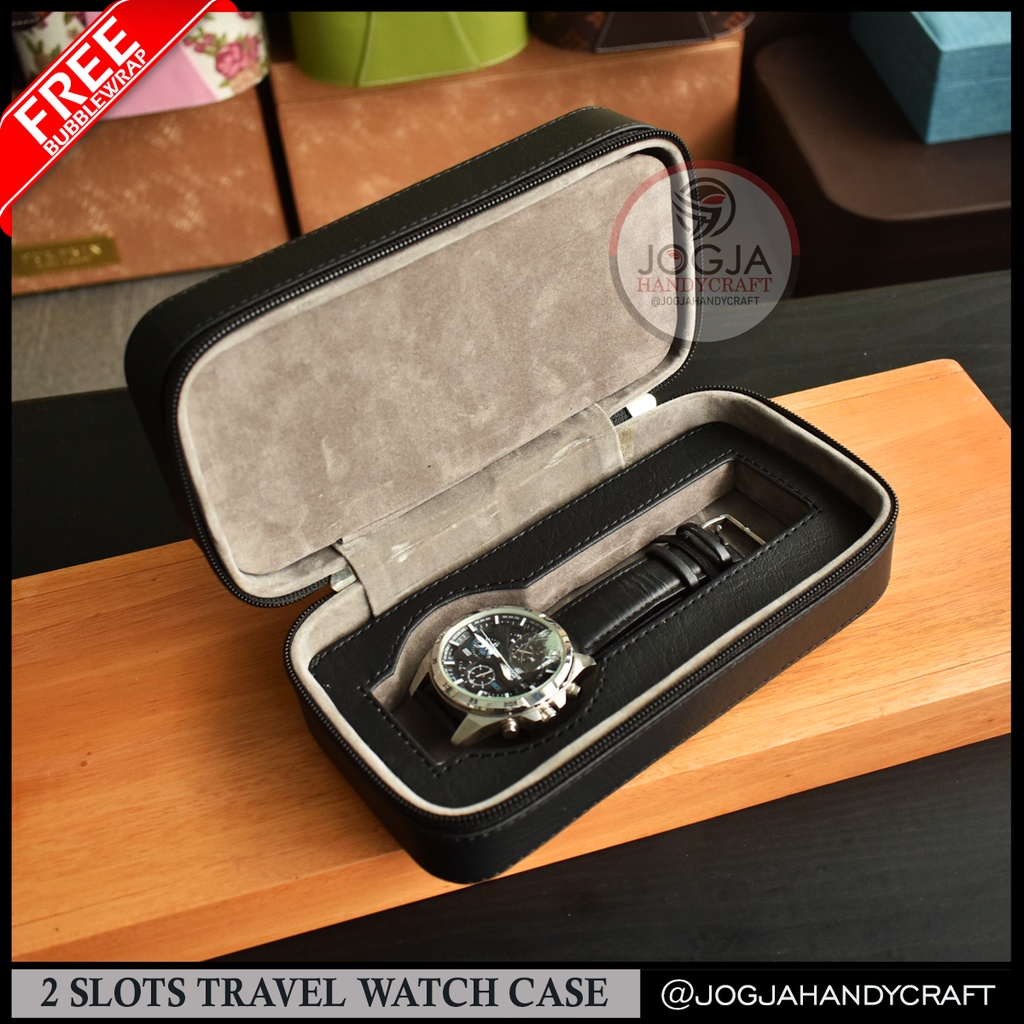 Kotak Tempat Jam Tangan 2 Slot Travel Leather Watch Case