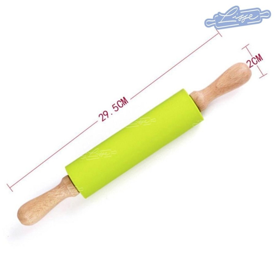 Silicone Rolling Pin Non Stick / Penggilas Adonan Silikon Handle Kayu