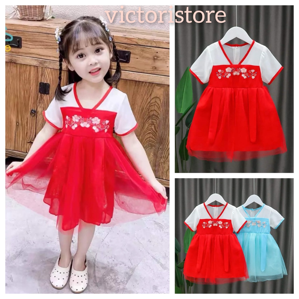 Baju Imlek Cheongsam Dress LICHE warna Merah Bayi Perempuan Import