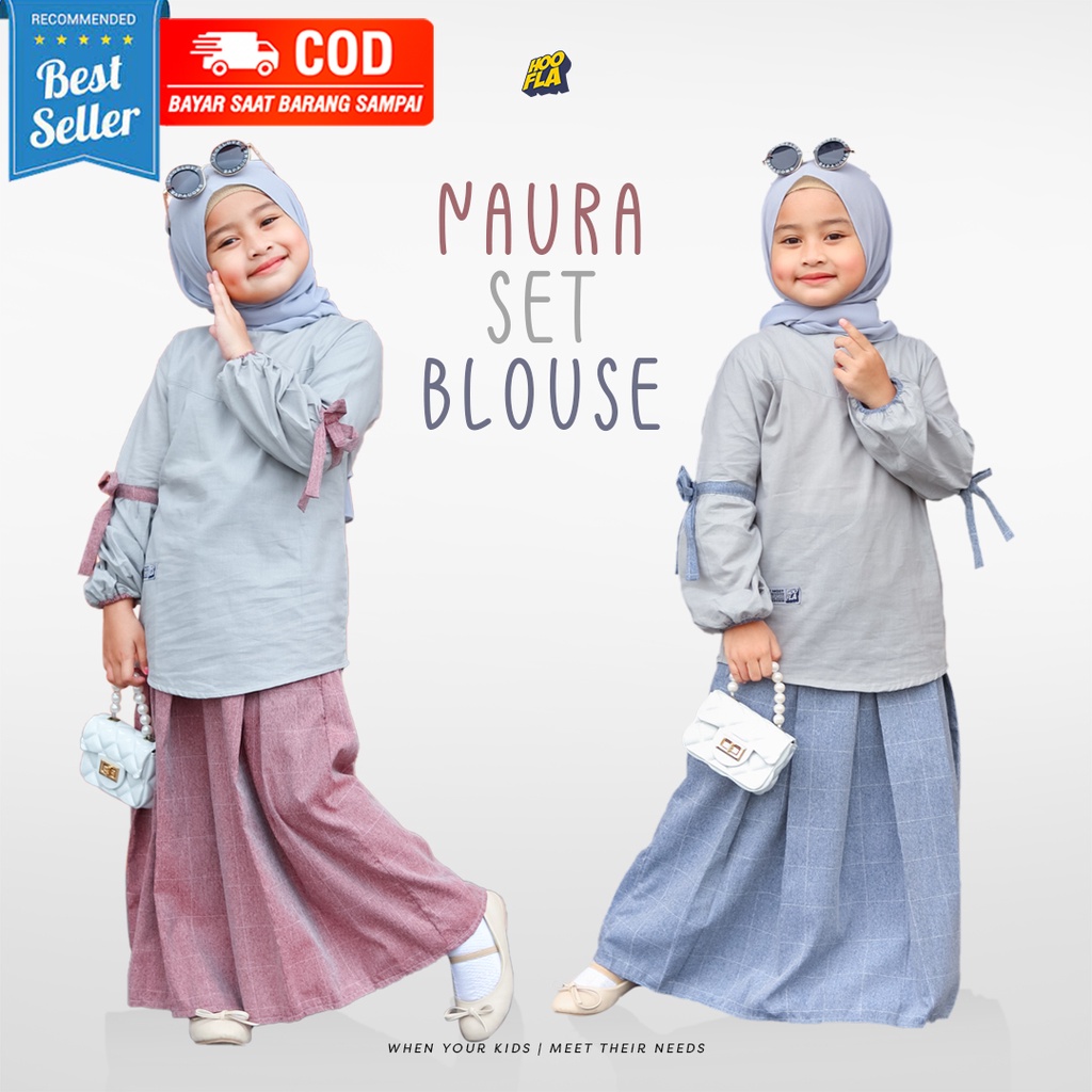 HOOFLAKIDS - Naura Set Blouse - Set Pakaian Anak Perempuan Baju Anak Cewek Usia Mulai 3 4 5 6 7 8 9 