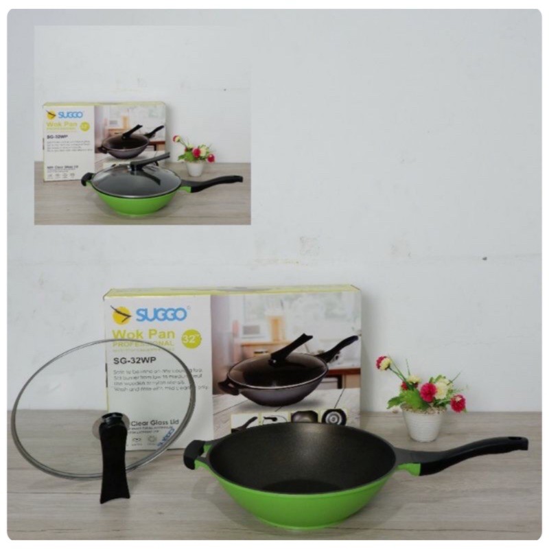 WOK PAN SUGGO 32CM SG-32WP wajan serbaguna wajan tutup kaca wajan anti lengket wajan besar