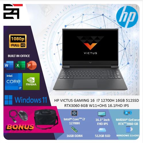 HP VICTUS GAMING 16 D1095TX I7 12700H 16GB 512GB SSD RTX3060 6GB W11 OHS 16.1&quot;inch FHD IPS 144Hz