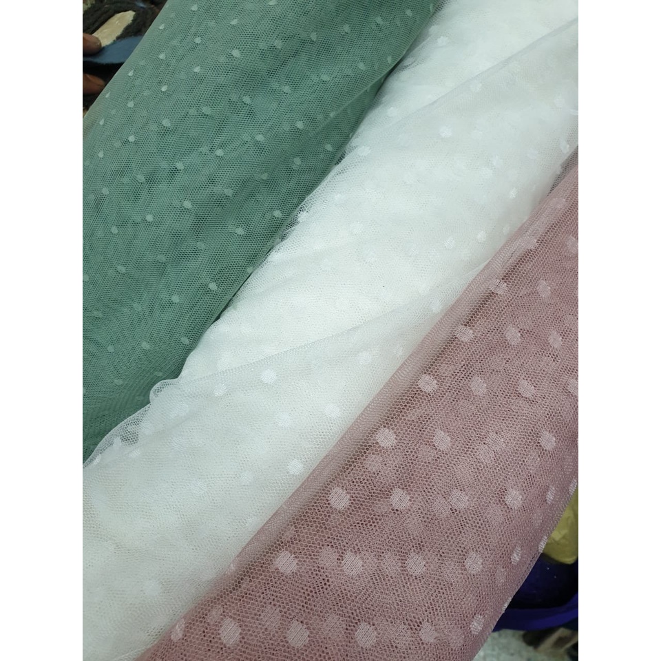 Kain Tile Polkadot Meteran Bahan Soft Tulle Motif Dot Bintik Bintang