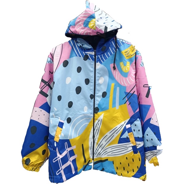 JAKET PARASUT PRINTING WANITA ANTI AIR WATERPROOF free masker OLAHRAGA SEPEDA-colorful art