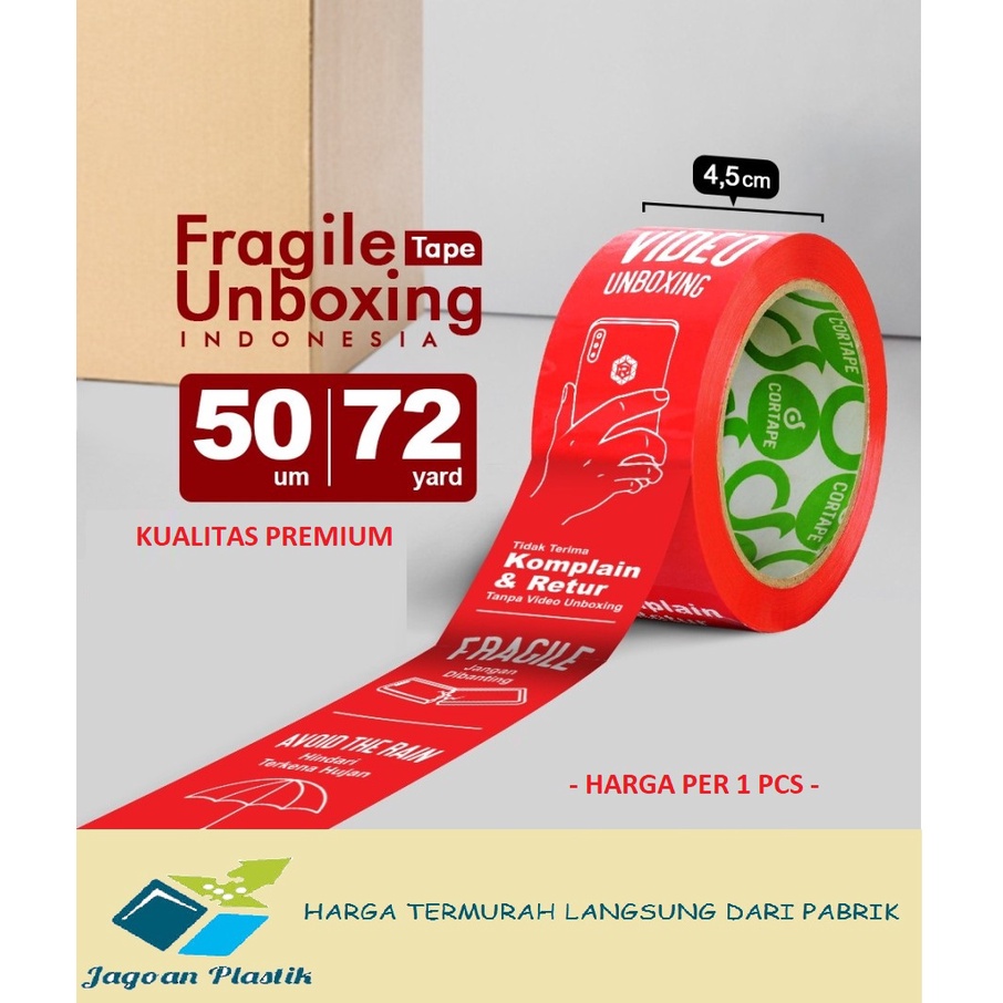 LAKBAN FRAGILE MERAH UNBOXING TAPE - HANDLE WITH CARE 50 X 72 Y