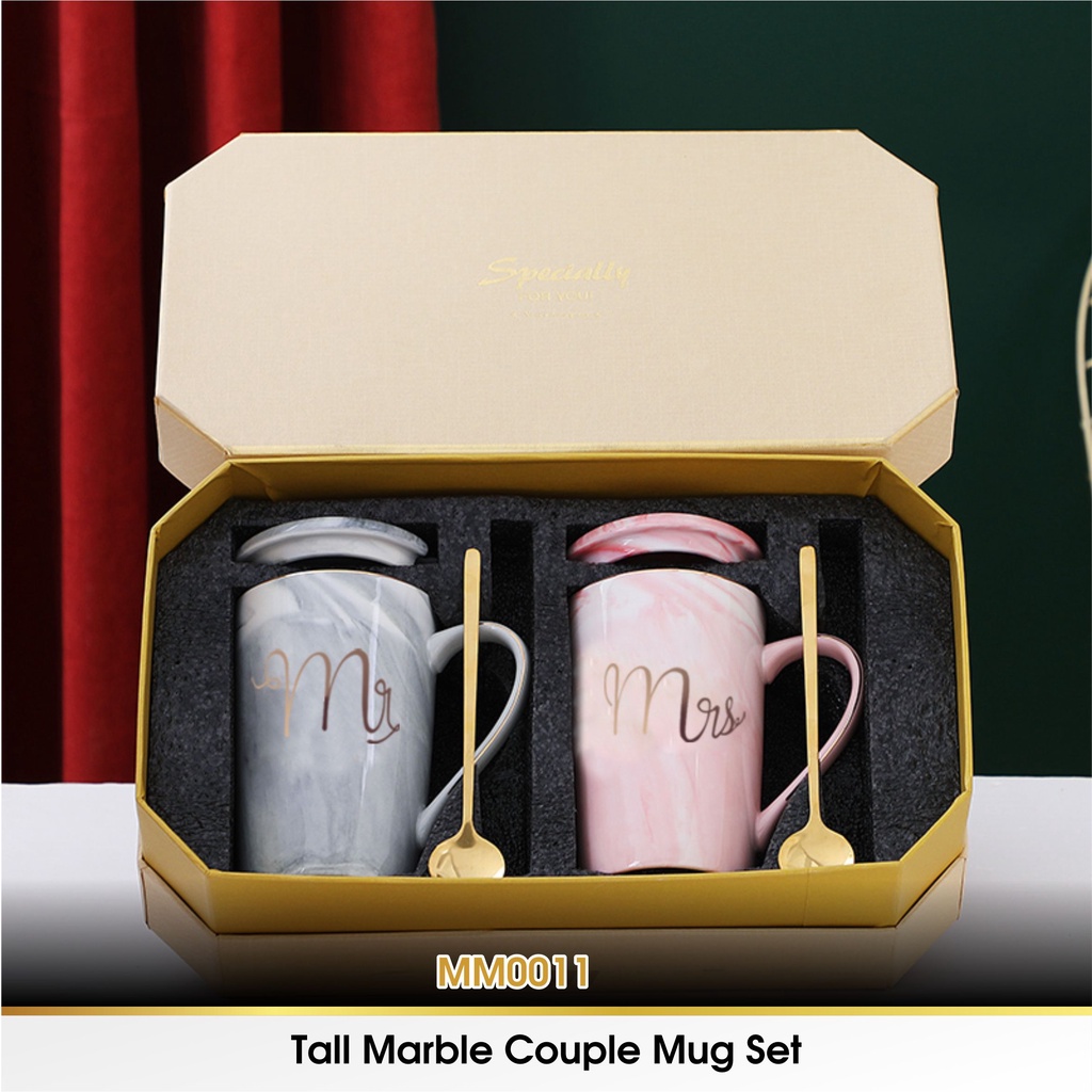 Cangkir Gelas Hampers Couple Mug Marble Keramik Tutup Mr Mrs Pasangan Couple Kado Pernikahan Couple Wedding Gift Aesthetic Set