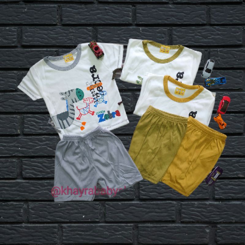 STPD11 - SETELAN LENGAN PENDEK BAYI / SET BAJU BAYI SABLON UMUR 4-15 BULAN