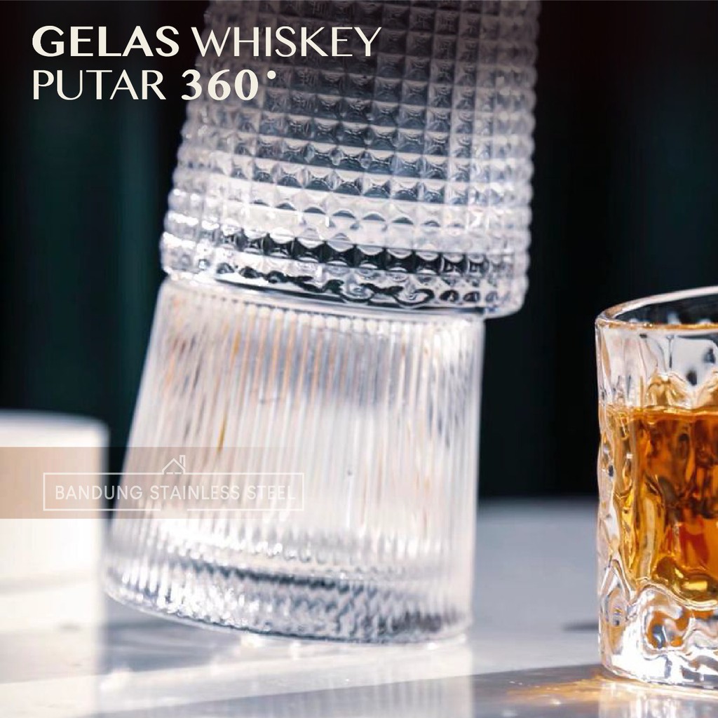 Gelas Whiskey Putar 150ml Kaca Kristal Unik Tebal Spinning Glass Gangsing Whisky Nordic Perancis