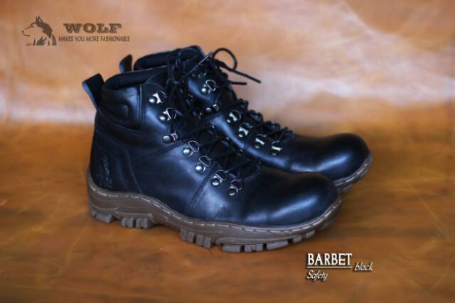 SEPATU GUNUNG SAFETYBOOT FULL KULIT ASLI WOLF BARBET ORIGINAL