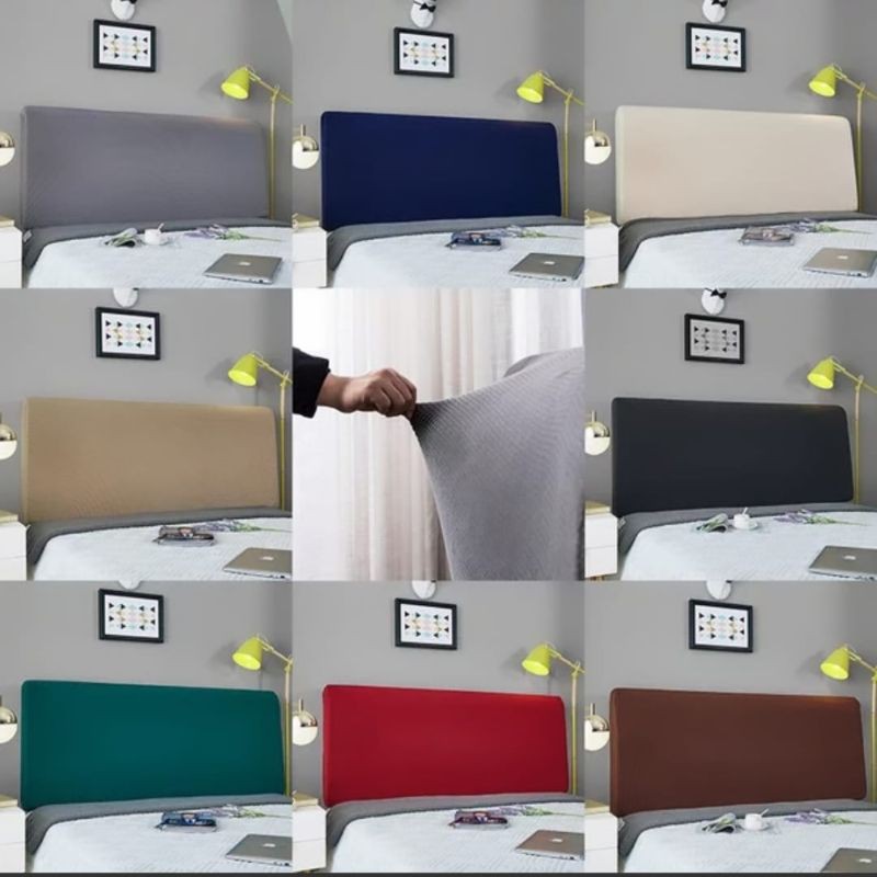 COVER SARUNG SANDARAN KEPALA TEMPAT TIDUR ELASTIS WARNA POLOS 180 200 cm