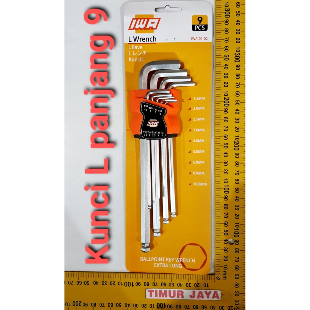 KUNCI L SET PANJANG BOLPEN  1.5 SAMPAI 10 MM 9 pcs IWA