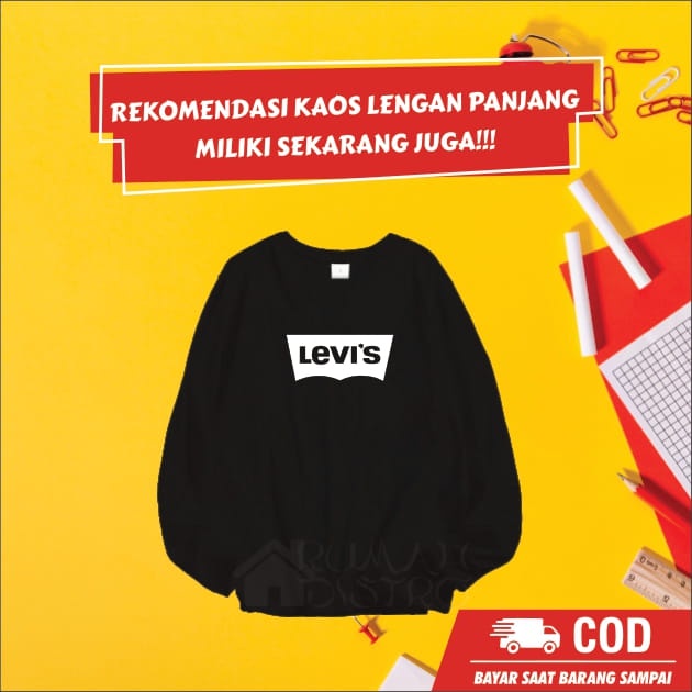 Baju Kaos Distro Lengan Panjang Cowok Cewek Murah Keren Katun Combed 30s Adem Terlaris/LEVIS