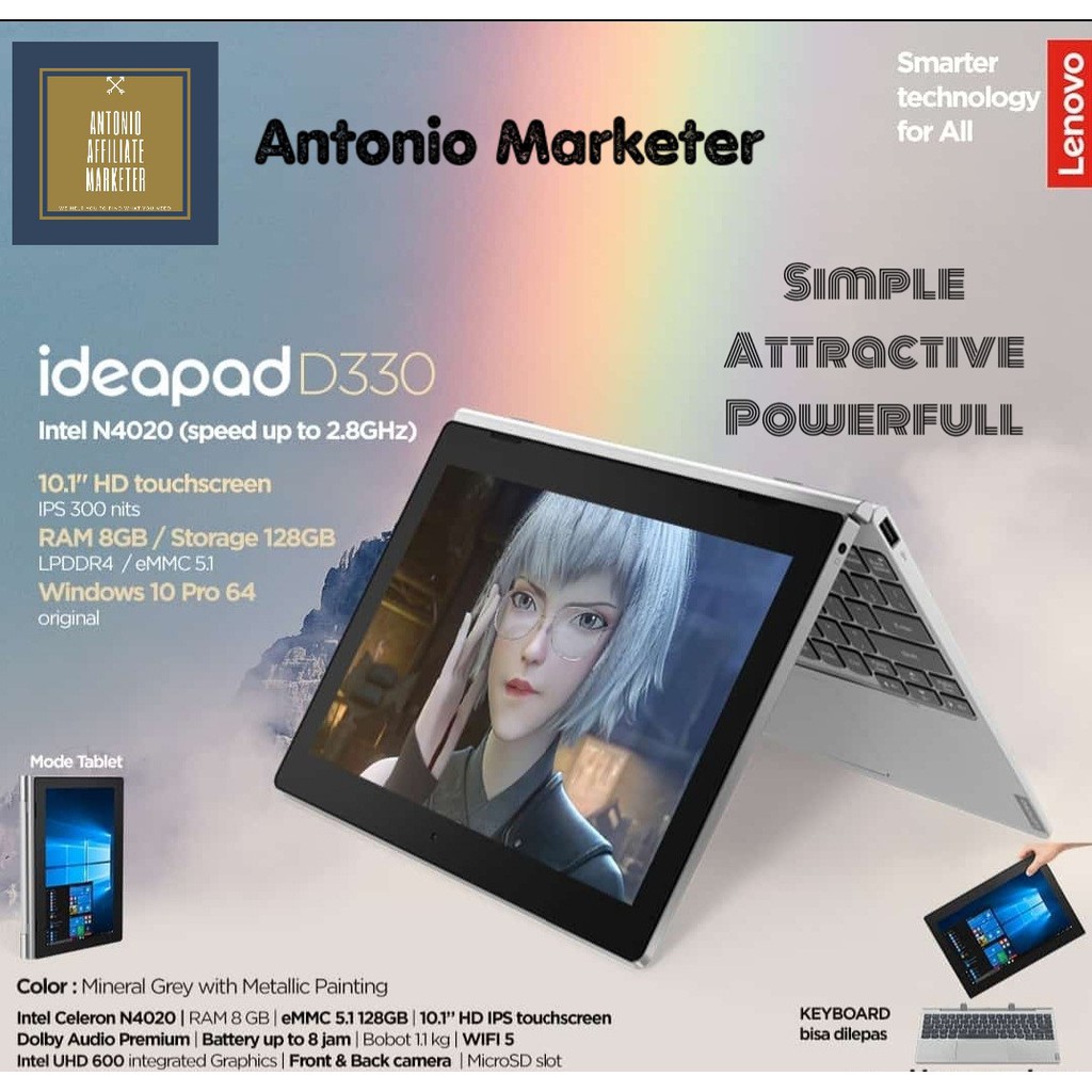 Lenovo Ideapad D330 Intel Celeron N4020 8GB RAM 128GB/256GB