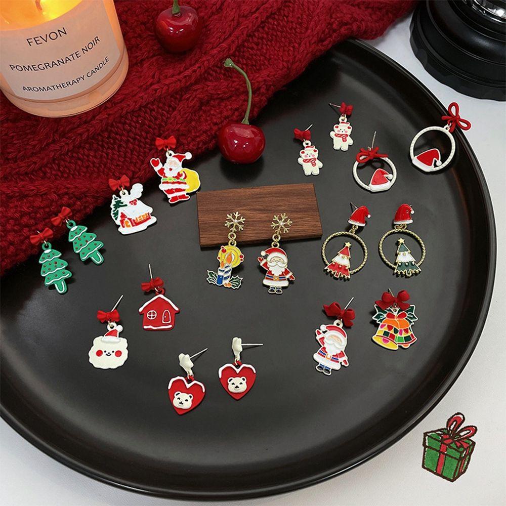 Mxbeauty Anting Natal Hadiah Natal Kepribadian Lucu Asimetris Elk Pohon Natal Snowman Bear Anting Gaya Korea