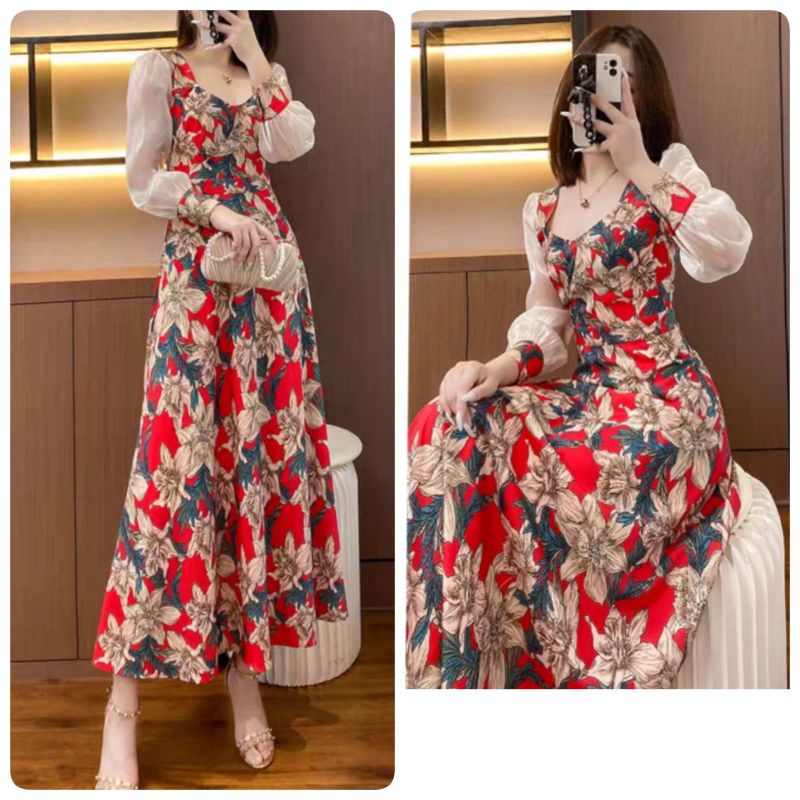 MDLV ~ 05560# Maxixe Floral Maxi Dress Premium Long Dress Korea Look Fashion Import