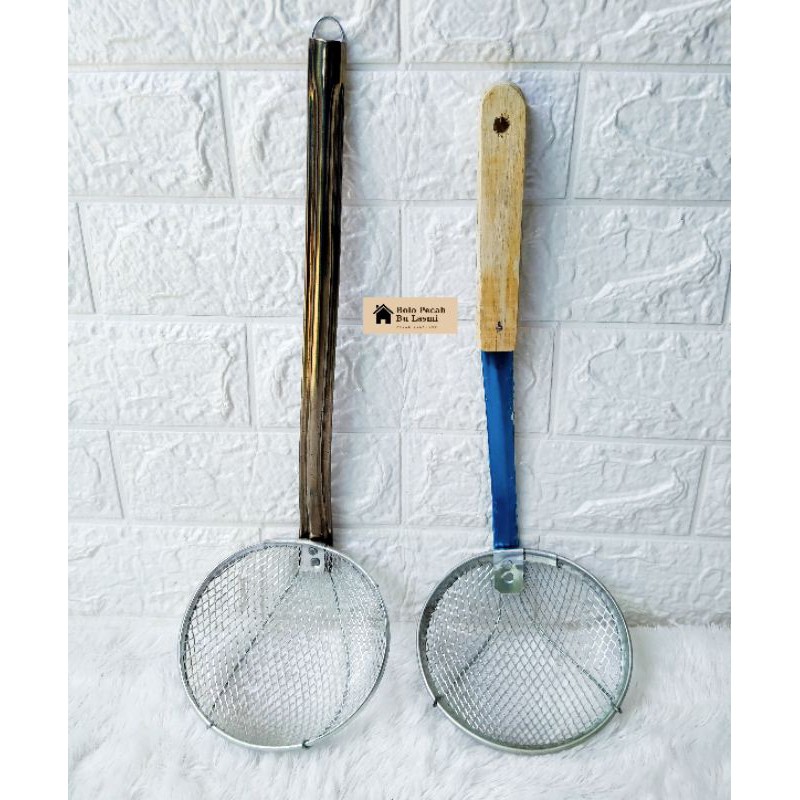 SEROKAN MIE AYAM GAGANG KAYU DAN ALUMUNIUM / SEROK MIE AYAM / SARINGAN MIE AYAM