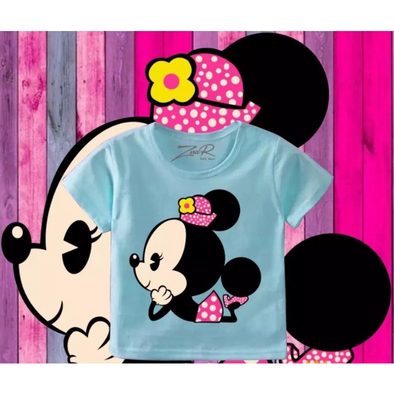 Baju bayi atasan kaos bayi usia 3-9 bulan-4 Biru Mickey