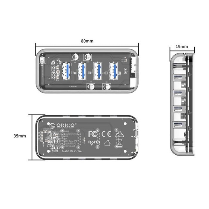 USB HUB 3.0 Orico F4U-U3 Transparan