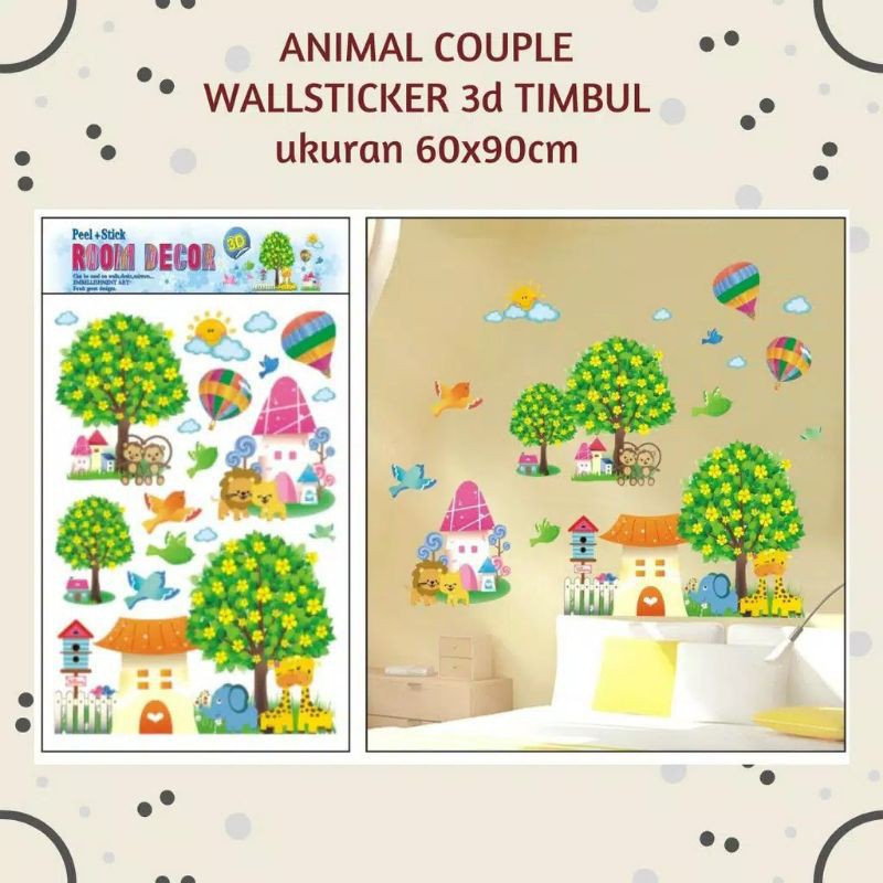 Stiker Wallpaper 3D Timbul Animal Couple 60x90cm / Wallpaper Dinding Gambar Pohon / Stiker Dinding