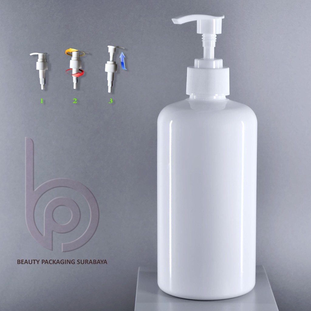 Botol Plastik PET 500ml BR neck 28mm Putih Tebal Tutup Pump Lotion