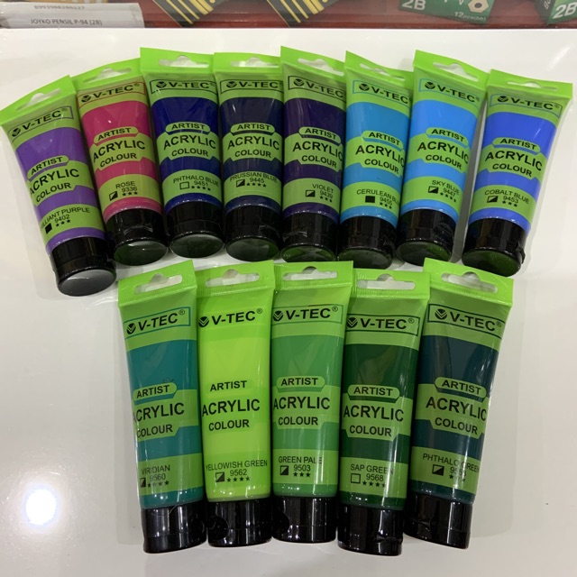 Acrylic V-Tec 35 ml Paint Acrylic Colour PART 2 Satuan Cat Lukis Akrilik