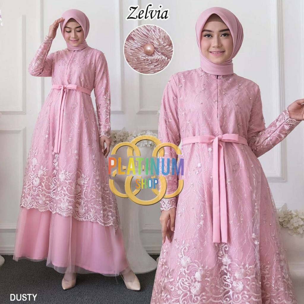 GAMIS MAXI BUSUI ZELVIA FULL BRUKAT TILE MUTIARA IMPORT-4