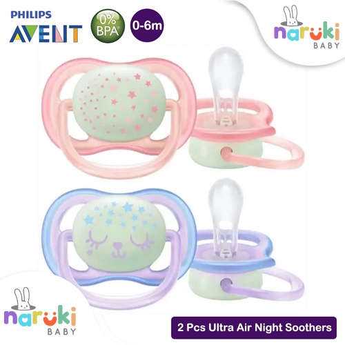 Philips Avent Ultra Air Night Pacifier 0-6m &amp; 18 m+ Empeng Bayi Avent Newborn Orthodentic isi 2pcs