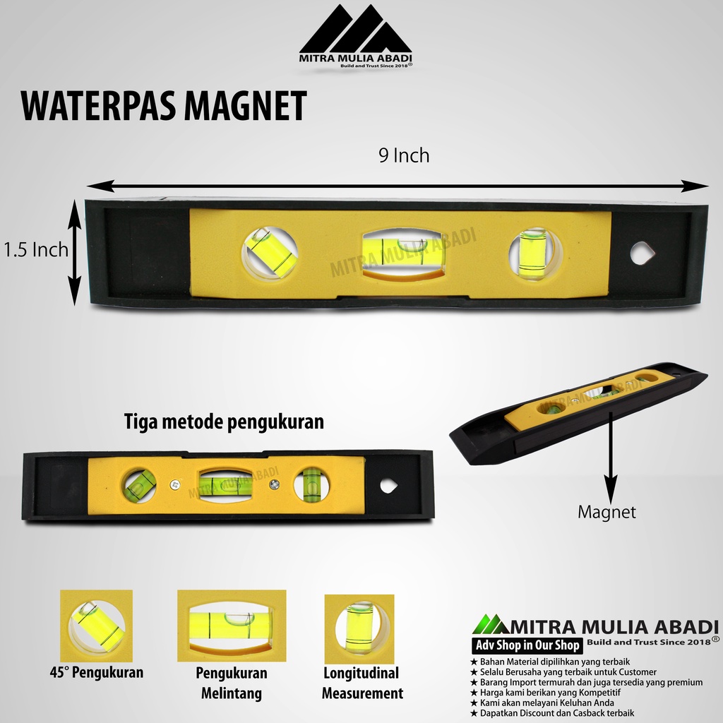 WaterPass / Waterpas Magnet 9&quot; / Alat Ukur Kedataran