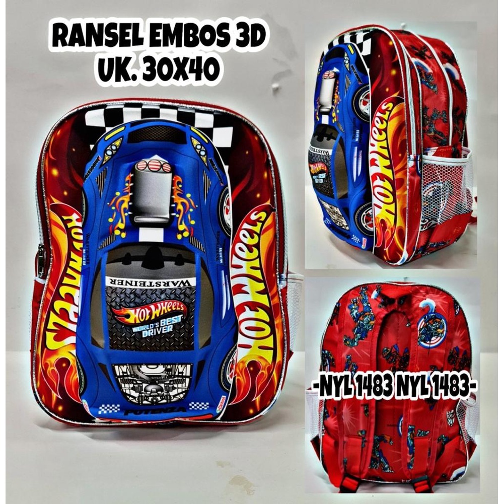 Tas Ransel Anak Sekolah PG/PAUD lucu keren Cowok motif timbul karakter kartun hewan 3 Dimensi Kualitas Import Premium