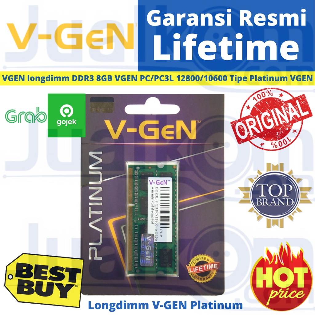 V-Gen LongDimm DDR3 8GB V GEN PC/PC3L 12800 / 10600 VGEN TIPE PLATINUM Resmi