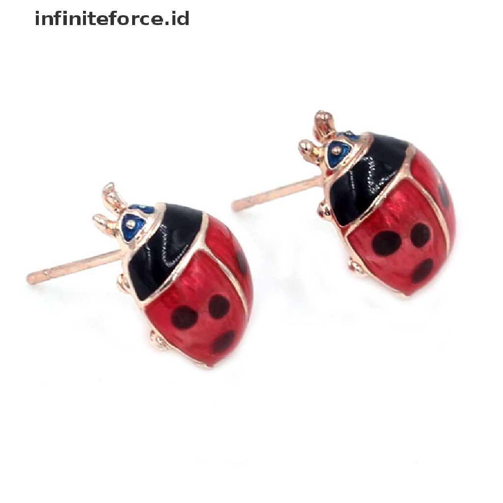 Anting Stud Desain Kumbang Warna Merah