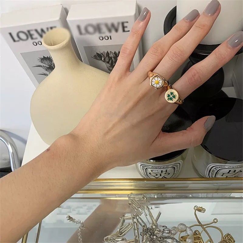 Cincin Bunga Daisy Tulip Clover Cincin Wanita Unik Cincin Korea Aksesoris Outfit