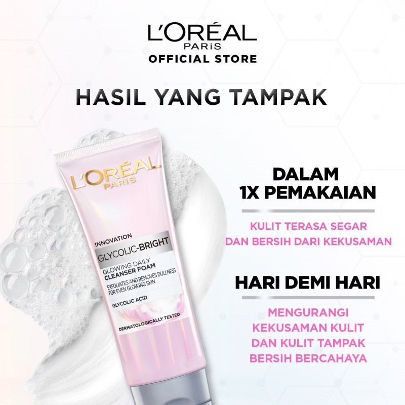 L'Oreal Paris Glycolic Bright Daily Cleanser Foam | 50 ml &100ml Skin Facial Wash Glyco Loreal