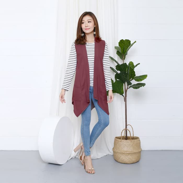 Cardigan Paris Long Vest Basic Sleeveless With Stevi Top