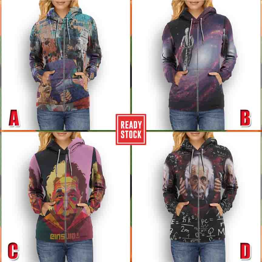 Jaket Hoodie Albert Einstein Hoodie Fullprint Casual Zipper Hoodie Fullprint New Casual Unisex Hoodi
