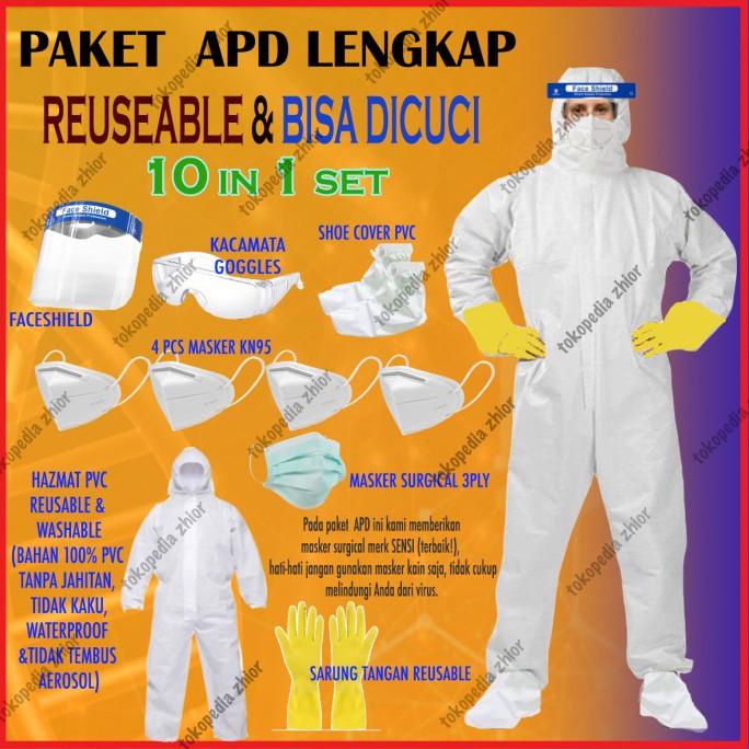 Diskon Reusable Hazmat Suit Set + Gloves Shoes Cover Baju Apd Corona Coverall