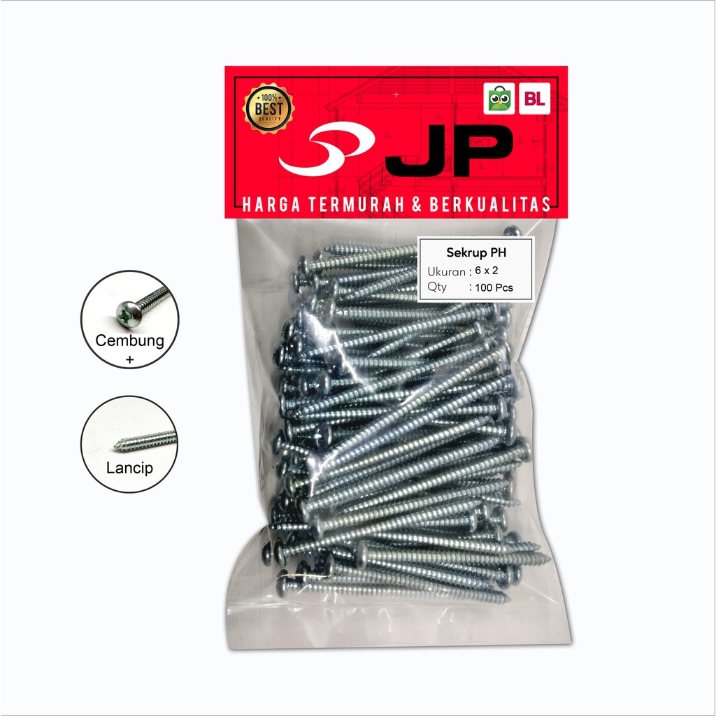 SEKRUP PH 6 x 2 - SKRUP PH 6x2 BAUT TAPPING ISI 100 PCS