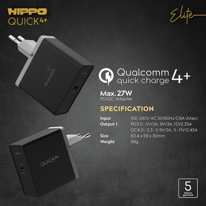 Hippo Elite Quick4+ Adapter Charger 27 W