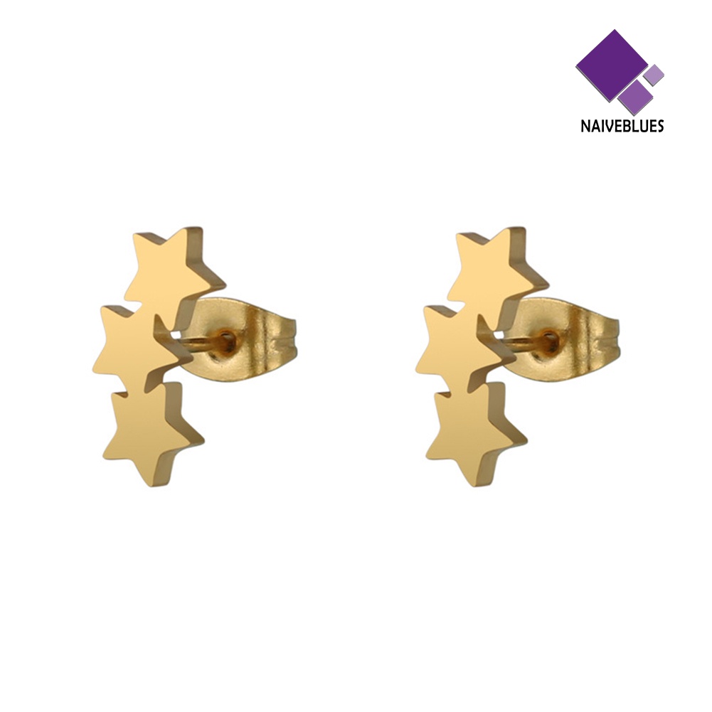 Anting Stud Tindik Bentuk Triple Star Bahan Steel Untuk Wanita