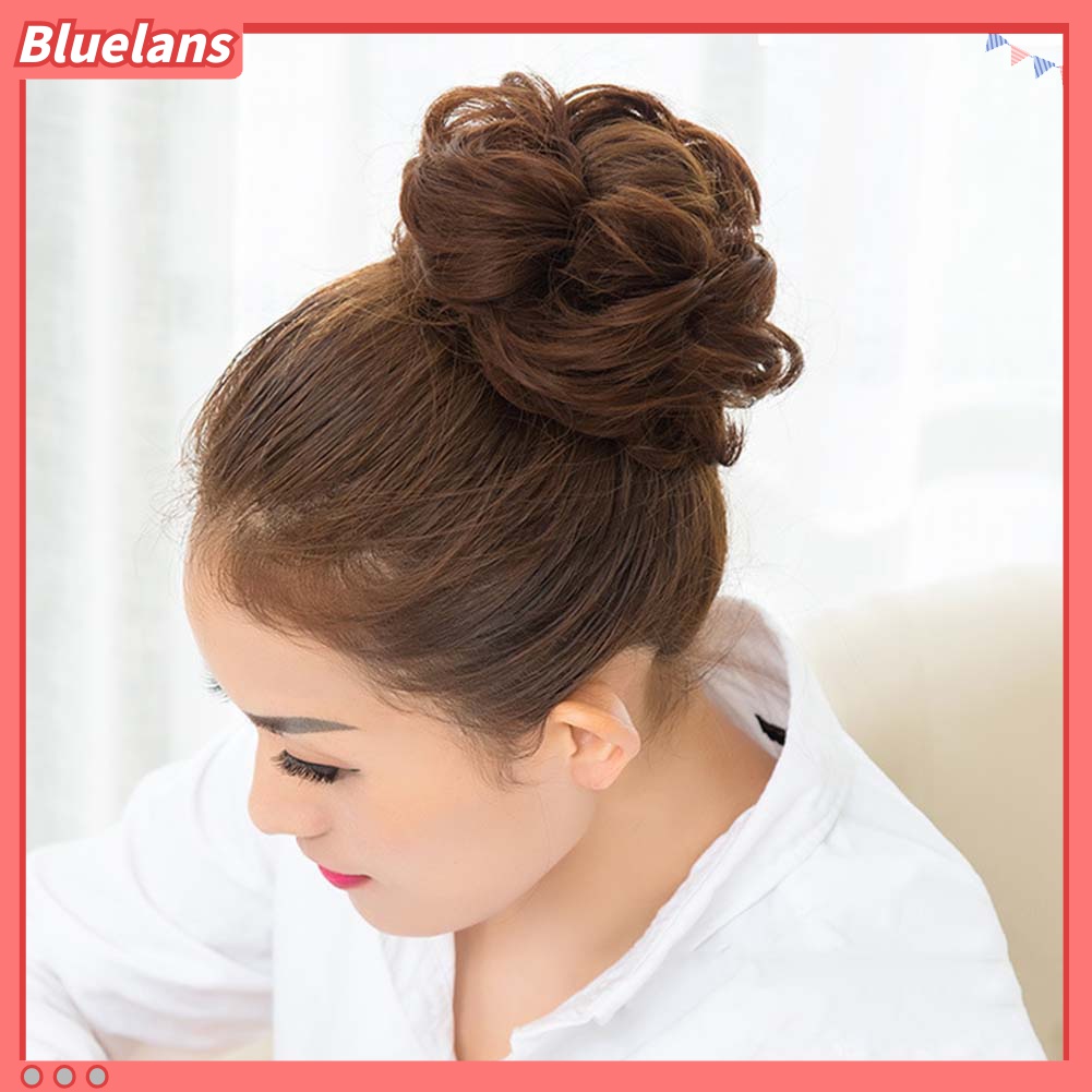 Bluelans Wig / Rambut Palsu Sambung Elastis Model Bun / Chignon Bergelombang Untuk Wanita