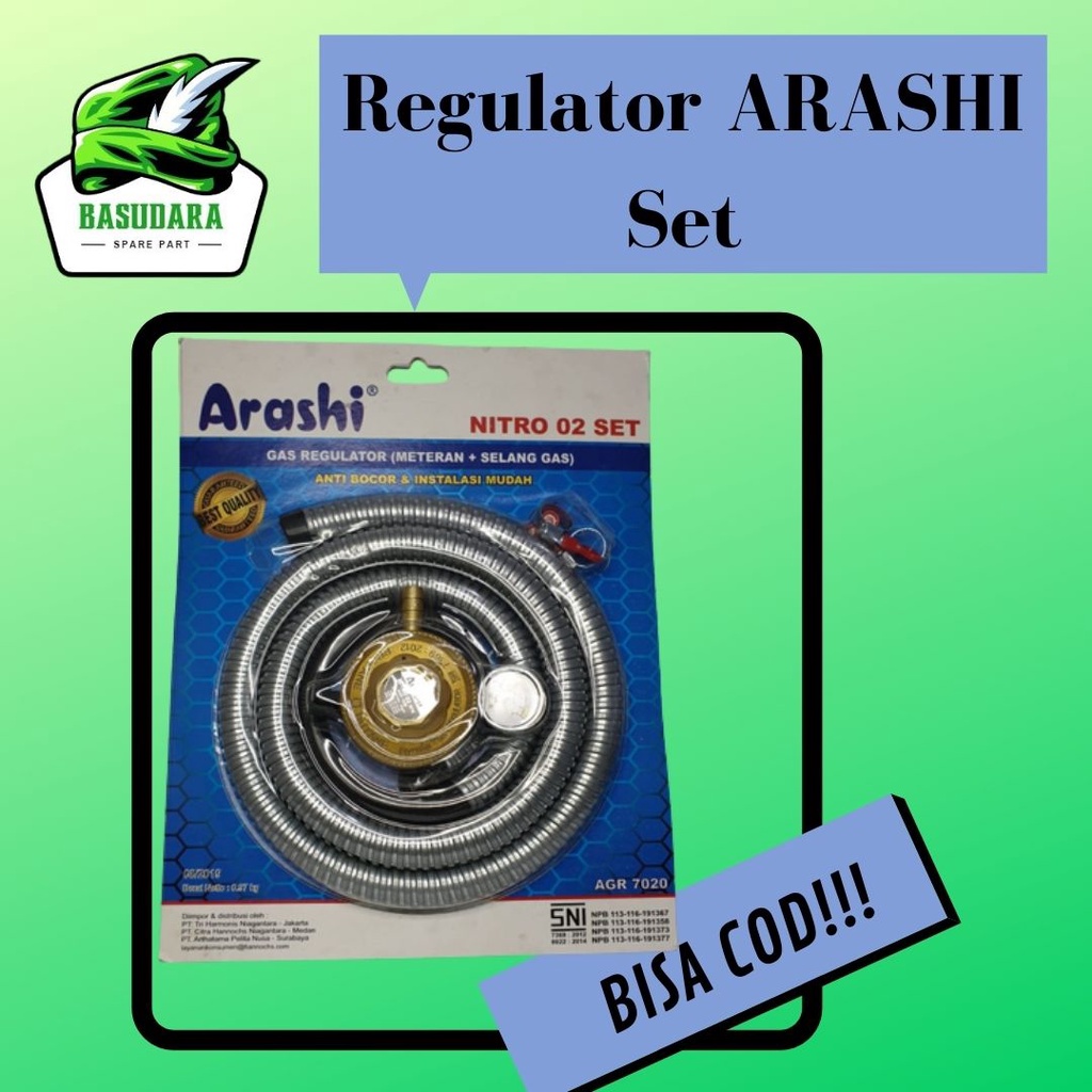 Jual ARASHI GAS REGULATOR METER SET (SELANG & METER) ANTI BOCOR