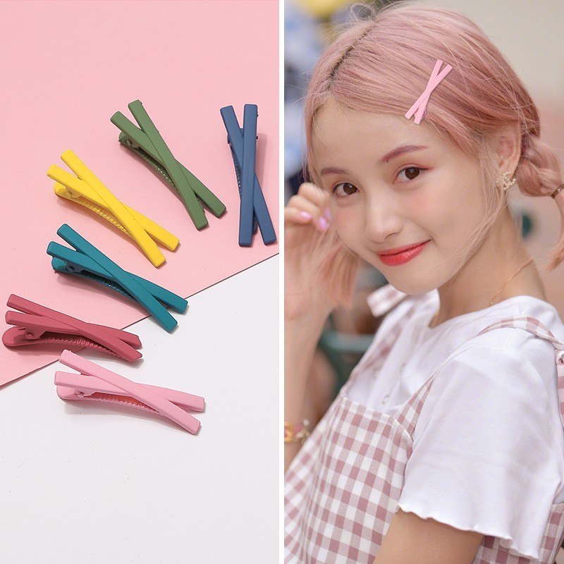 Korean Chic Fashion Hair Clips/Matte Candy Color Cross Duckbill Clip/Girls Kids Cute Party Children Headwear/BB Side Hair Barrettes Hairpin Accessories