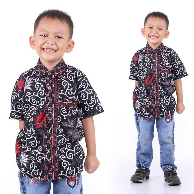 BATIK COUPLE KELUARGA sania ruffle ori ndoro jowi MOTIF KEMBANG LANGIT-Hem anak