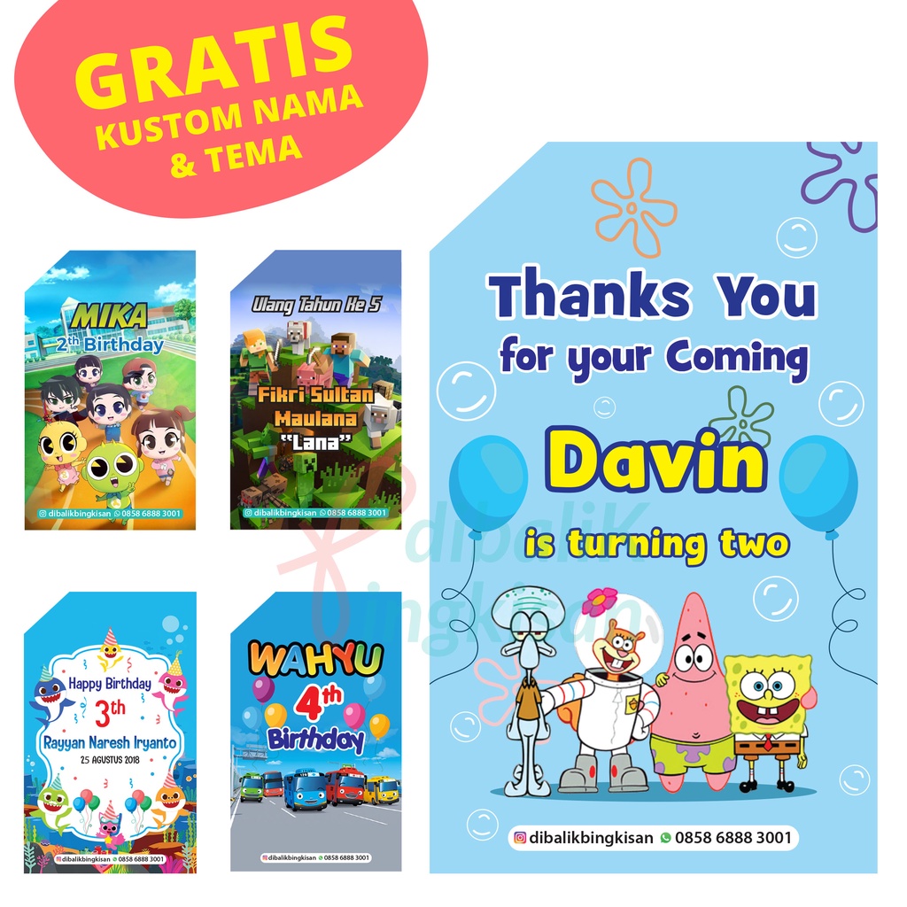 HANG TAG / BIRTHDAY SOUVENIR THANKS CARD CUSTOM