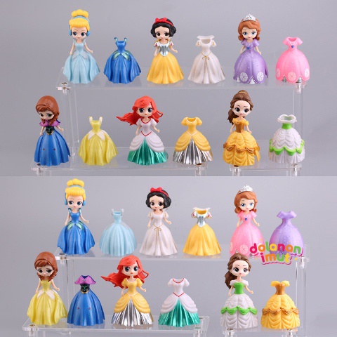 Princess ganti baju isi 12 Dress 24 Figure Set Mainan Pajangan Miniatur Topper  D711