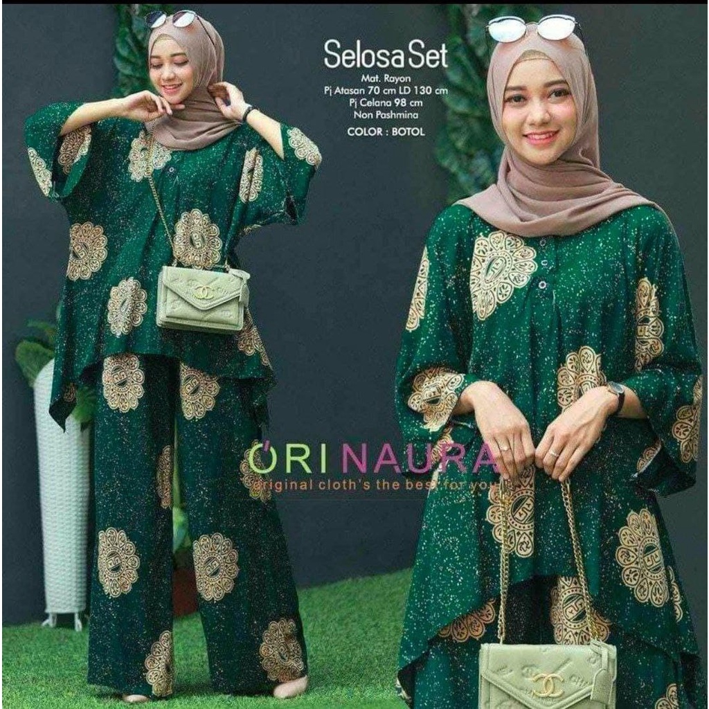One Set Jumbo Waka Waka Selosa Setelan Wanita Rayon Premium  Set Celana Panjang Tie Dye Kekinian