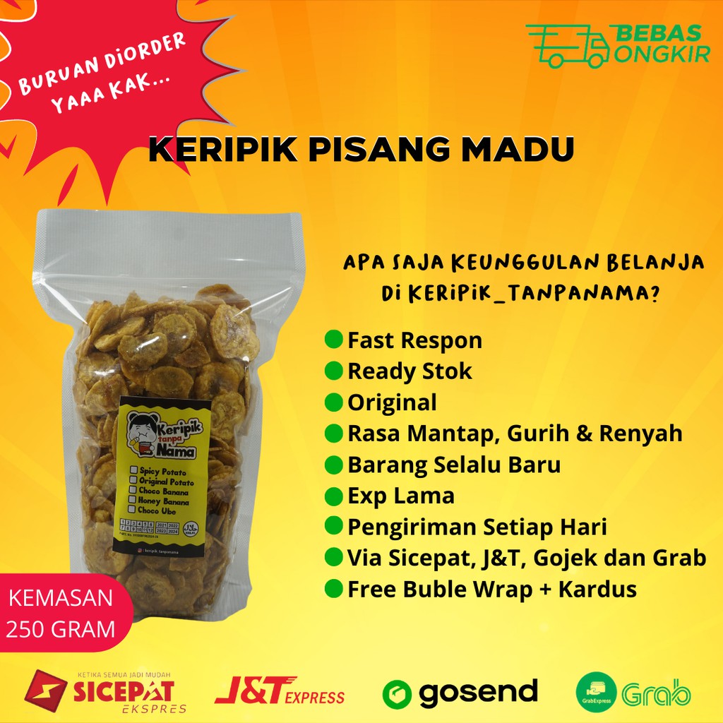 

Cemilan Snack Keripik Pisang Madu / Kripik Pisang Madu Manis Kemasan 250gr