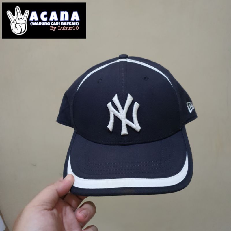 Topi MLB × New Era Logo NY Warna Navy List Putih Ukuran Setelan Velcro [Second]